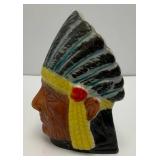 Vintage 1930's-40's Native American Chief Ceramic Toothpick Holder/Match Safe 2' x 2 1/2' x 3 1/2'