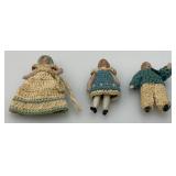 Lot Of Three Antique German Hertwig (Carl Horn) Miniature Family Dollhouse Dolls