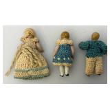 Lot Of Three Antique German Hertwig (Carl Horn) Miniature Family Dollhouse Dolls