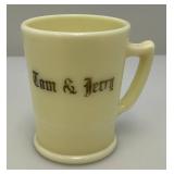 RARE Vintage Uranium Milk Glass Tom & Jerry Mug (Glows Under UV) 2 3/4' x 3 1/2'