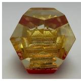 Vintage Mid-Century Lucite Acrylic Oriental Souvenir Paperweight Made In Japan
