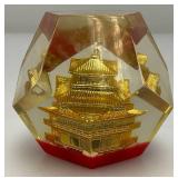 Vintage Mid-Century Lucite Acrylic Oriental Souvenir Paperweight Made In Japan
