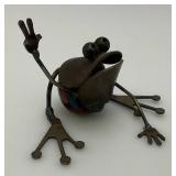 Miniature Metal Frog Scuplture 3' And Cow Bell 5'