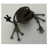 Miniature Metal Frog Scuplture 3' And Cow Bell 5'