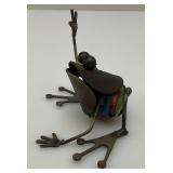 Miniature Metal Frog Scuplture 3' And Cow Bell 5'