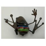 Miniature Metal Frog Scuplture 3' And Cow Bell 5'