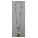 Antique STERLING SILVER 7.23 overall Grams Victorian Era Black Enamel Silhouette Necklace With Starburst Design