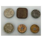 Vintage Collectible Foreign Coins And Medallions Including 1920's Square Bronze Straits Settlements 1 Cent And more