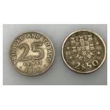 Vintage Collectible Foreign Coins And Medallions Including 1920's Square Bronze Straits Settlements 1 Cent And more