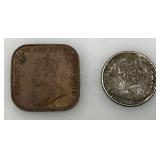 Vintage Collectible Foreign Coins And Medallions Including 1920's Square Bronze Straits Settlements 1 Cent And more