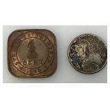 Vintage Collectible Foreign Coins And Medallions Including 1920's Square Bronze Straits Settlements 1 Cent And more