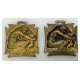 Misc. WWI French Orphelinat Des Armees Brass Metals By Lalique 1 1/4' x 1 1/4' (One With Ribbon)