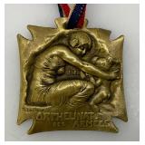 Misc. WWI French Orphelinat Des Armees Brass Metals By Lalique 1 1/4' x 1 1/4' (One With Ribbon)