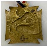 Misc. WWI French Orphelinat Des Armees Brass Metals By Lalique 1 1/4' x 1 1/4' (One With Ribbon)