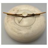 Vintage Hand Signed Oriental Style Pottery Dish With Lid And Bamboo Handle Accents 5' x 9 1/2'