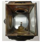 Pair Of RARE Antique Early 1900's Carriage Oil Lanterns With Beveled Glass And Red Dot (One Has Broken Side Glass) 5' x 6 1/2' x 14'