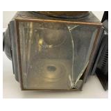 Pair Of RARE Antique Early 1900's Carriage Oil Lanterns With Beveled Glass And Red Dot (One Has Broken Side Glass) 5' x 6 1/2' x 14'