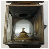 Pair Of RARE Antique Early 1900's Carriage Oil Lanterns With Beveled Glass And Red Dot (One Has Broken Side Glass) 5' x 6 1/2' x 14'