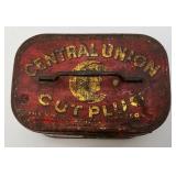 Vintage Central Union Cut Plug Tobacco Lunch Pail Style Tin 4 1/4' x 4 1/2' x 7'