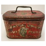 Vintage Central Union Cut Plug Tobacco Lunch Pail Style Tin 4 1/4' x 4 1/2' x 7'