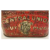 Vintage Central Union Cut Plug Tobacco Lunch Pail Style Tin 4 1/4' x 4 1/2' x 7'