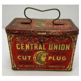 Vintage Central Union Cut Plug Tobacco Lunch Pail Style Tin 4 1/2' x 5 1/4' x 7 1/2'