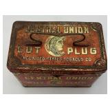 Vintage Central Union Cut Plug Tobacco Lunch Pail Style Tin 4 1/2' x 5 1/4' x 7 1/2'