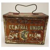 Vintage Central Union Cut Plug Tobacco Lunch Pail Style Tin 4 1/2' x 5 1/4' x 7 1/2'