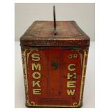 Vintage Central Union Cut Plug Tobacco Lunch Pail Style Tin 4 1/2' x 5 1/4' x 7 1/2'