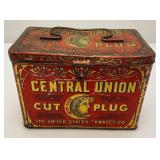 Vintage Central Union Cut Plug Tobacco Lunch Pail Style Tin 4 1/2' x 5 1/4' x 7 1/2'
