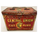 Vintage Central Union Cut Plug Tobacco Lunch Pail Style Tin 4 1/2' x 5 1/4' x 7 1/2'
