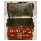 Vintage Central Union Cut Plug Tobacco Lunch Pail Style Tin 4 1/2' x 5 1/4' x 7 1/2'