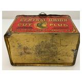 Vintage Central Union Cut Plug Tobacco Lunch Pail Style Tin 4 1/2' x 5 1/4' x 7 1/2'