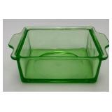 Vintage Hazel Atlas Green Uranium Glass 4 1/2' x 6' x 2' Refrigerator Dish (Glows Under UV Light)