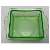 Vintage Hazel Atlas Green Uranium Glass 4 1/2' x 6' x 2' Refrigerator Dish (Glows Under UV Light)