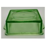 Vintage Hazel Atlas Green Uranium Glass 4 1/2' x 6' x 2' Refrigerator Dish (Glows Under UV Light)