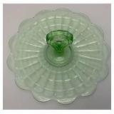 Vintage Anchor Hocking Block Green Depression Glass Center handle Serving /Sandwich Plate 11' (Lightly Glows Under UV light)