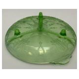 Vintage Anchor Hocking Cameo Ballerina Divided Green Depression Glass Uranium Bowl 7 1/2' (Glows Under UV light) Small Chip On Edge