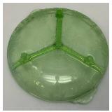 Vintage Anchor Hocking Cameo Ballerina Divided Green Depression Glass Uranium Bowl 7 1/2' (Glows Under UV light) Small Chip On Edge