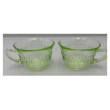 Vintage Anchor Hocking Green Depression  URANIUM Roulette Pattern Glass Cups (Glows Under UV light)