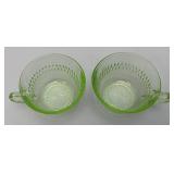 Vintage Anchor Hocking Green Depression  URANIUM Roulette Pattern Glass Cups (Glows Under UV light)