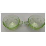 Vintage Anchor Hocking Green Depression  URANIUM Roulette Pattern Glass Cups (Glows Under UV light)