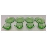 Vintage Set Of Four  Anchor Hocking Block Optic Pattern Green Depression Uranium Glass Cups And Saucers  (Glows Lightly Under UV light)