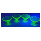 Vintage Set Of Four Federal Glass Brand Green Depression Uranium Glass Sherbert Cups 3' x 4' (Glows Under UV light)