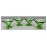 Vintage Set Of Four Federal Glass Brand Green Depression Uranium Glass Sherbert Cups 3' x 4' (Glows Under UV light)