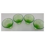 Vintage Set Of Four Federal Glass Brand Green Depression Uranium Glass Sherbert Cups 3' x 4' (Glows Under UV light)
