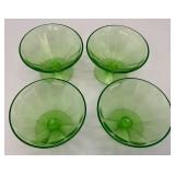 Vintage Set Of Four Federal Glass Brand Green Depression Uranium Glass Sherbert Cups 3' x 4' (Glows Under UV light)