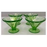 Vintage Set Of Four Federal Glass Brand Green Depression Uranium Glass Sherbert Cups 3' x 4' (Glows Under UV light)