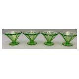 Vintage Set Of Four Federal Glass Brand Green Depression Uranium Glass Sherbert Cups 3' x 4' (Glows Under UV light)