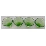 Vintage Set Of Four Federal Glass Brand Green Depression Uranium Glass Sherbert Cups 3' x 4' (Glows Under UV light)
